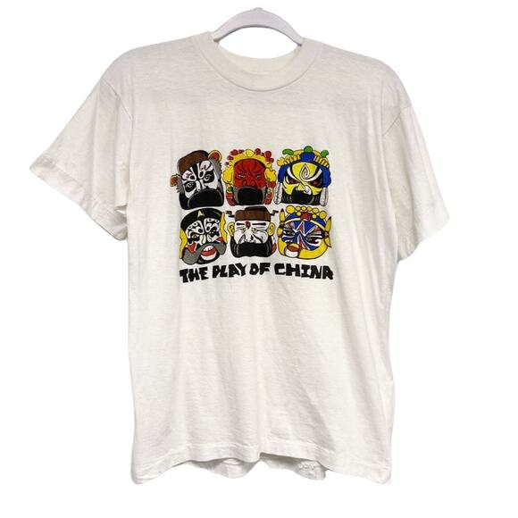 Vintage Adult The Play Of China Graphic Print Masks Single Stitch T Shirt - Picture 1 of 5